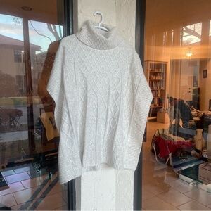 NWT LOFT Cream Cable Knit Turtleneck Poncho Sweater XS/S